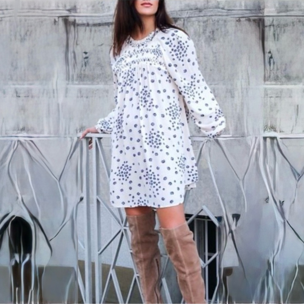 NWT Free People Flower in Her Hair Smock Tunic Top Mini Dress White Size S